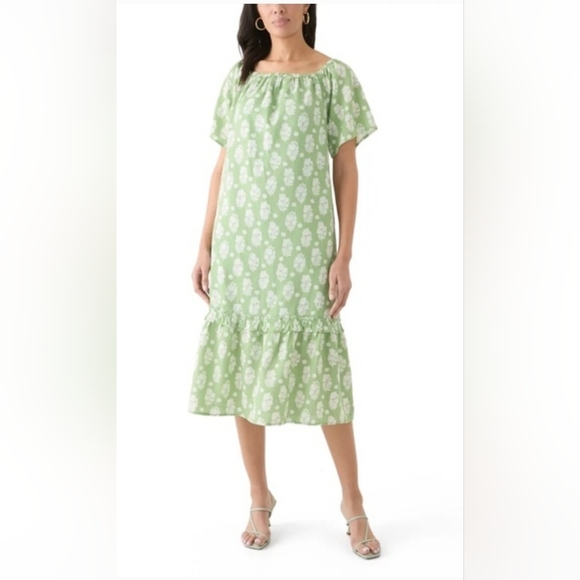 crown & ivy Dresses & Skirts - Crown and Ivy Green Floral Linen Lyocell Ruffle Hem Midi Dress XL